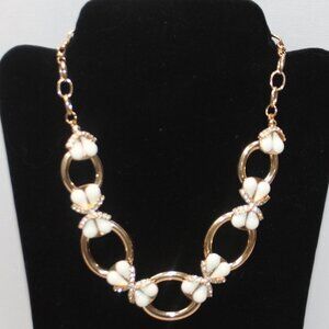 Talbot's Milk Glass & Rhinestone Gold Tone Necklace Choker 21" Adjustable